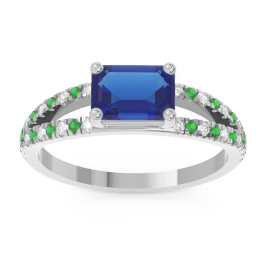 Cathedral Pave Emerald Cut Makara Ring