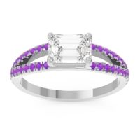 Lab Diamond Ring In Palladium With Amethyst Makara Emerald Modern Ring