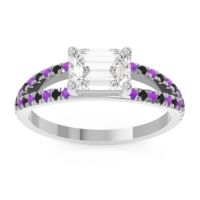 Lab Diamond Ring In Palladium With Amethyst And Black Onyx Makara Emerald Modern Ring