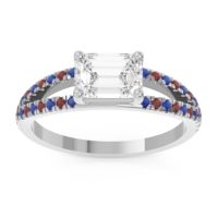 Lab Diamond Ring In 18k White Gold With Blue Sapphire And Garnet Makara Emerald Modern Ring