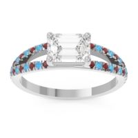 Lab Diamond Ring In Palladium With Garnet And Swiss Blue Topaz Makara Emerald Modern Ring
