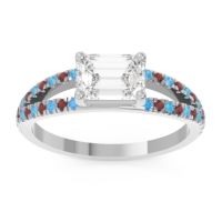Lab Diamond Ring In 18k White Gold With Swiss Blue Topaz And Garnet Makara Emerald Modern Ring