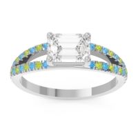 Lab Diamond Ring In Palladium With Swiss Blue Topaz And Peridot Makara Emerald Modern Ring