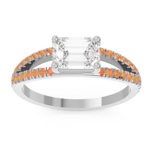 Cathedral Pave Emerald Cut Makara Ring