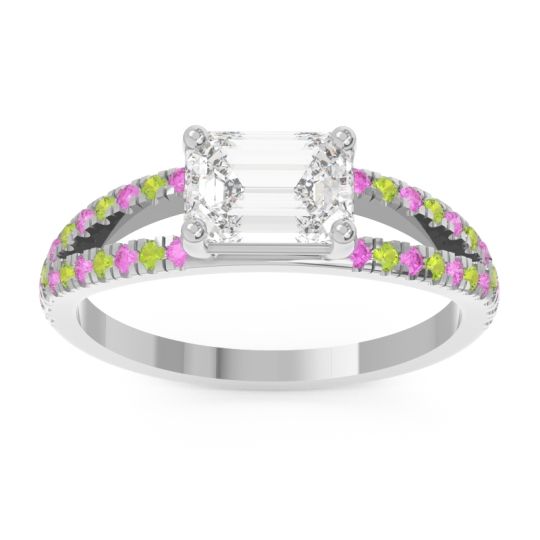 Cathedral Pave Emerald Cut Makara Ring