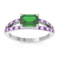 Emerald Engagement Ring In Palladium With Amethyst And Diamond - Makara Emerald Modern Ring