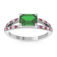 Emerald Ring In Palladium With Aquamarine And Ruby Makara Emerald Modern Ring