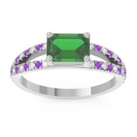 Emerald Ring In Palladium With Diamond And Amethyst Makara Emerald Modern Ring