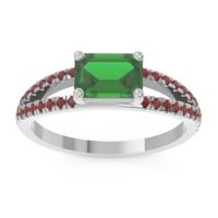 Emerald Ring In Palladium With Garnet Makara Emerald Modern Ring
