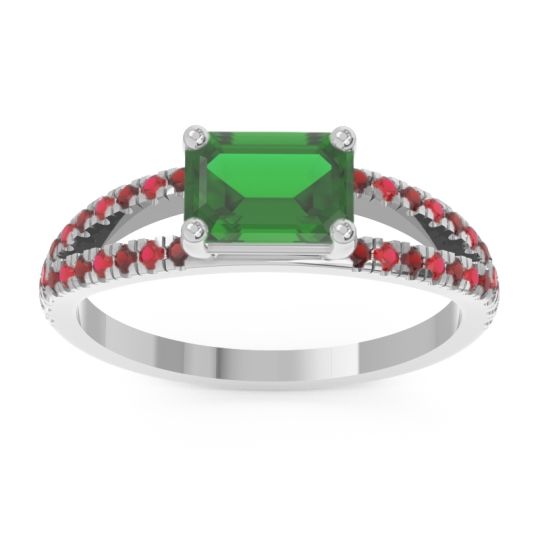 Cathedral Pave Emerald Cut Makara Ring