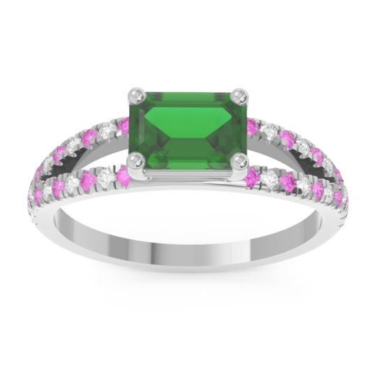 Cathedral Pave Emerald Cut Makara Ring