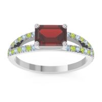 Garnet Ring In Palladium With Aquamarine And Peridot Makara Emerald Modern Ring