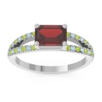 Garnet Ring In Palladium With Peridot And Aquamarine Makara Emerald Modern Ring