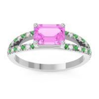 Pink Tourmaline Ring In Palladium With Emerald And Lab Diamond Makara Emerald Modern Ring