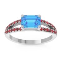 Swiss Blue Topaz Ring In Palladium With Ruby And Garnet Makara Emerald Modern Ring