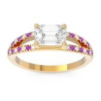 Lab Diamond Ring In 14k Yellow Gold With Diamond And Amethyst Makara Emerald Modern Ring