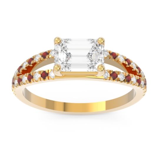 Cathedral Pave Emerald Cut Makara Ring