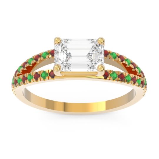 Cathedral Pave Emerald Cut Makara Ring