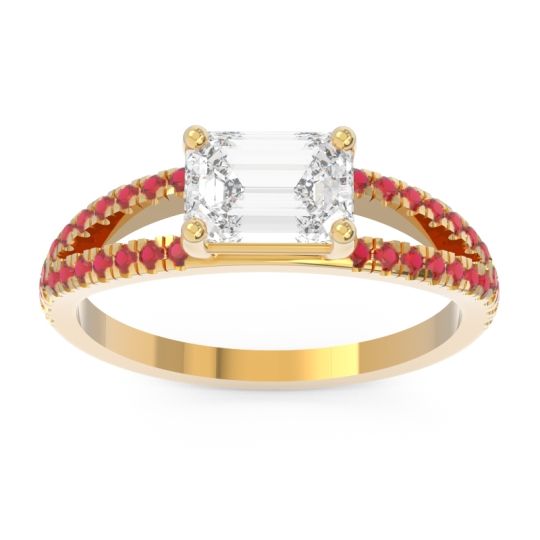 Cathedral Pave Emerald Cut Makara Ring