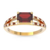 Garnet Ring In 18k Yellow Gold With Lab Diamond Makara Emerald Modern Ring