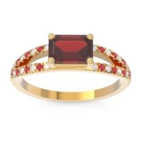 Garnet Ring In 14k Yellow Gold With Diamond And Ruby Makara Emerald Modern Ring