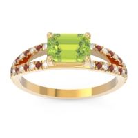 Peridot Ring In 14k Yellow Gold With Diamond And Garnet Makara Emerald Modern Ring