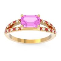 Pink Tourmaline Engagement Ring In 18k Yellow Gold With Ruby And Diamond - Makara Emerald Modern Ring