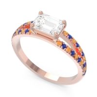 Cathedral Pave Emerald Cut Makara Ring