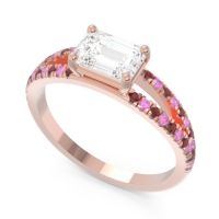 Cathedral Pave Emerald Cut Makara Ring