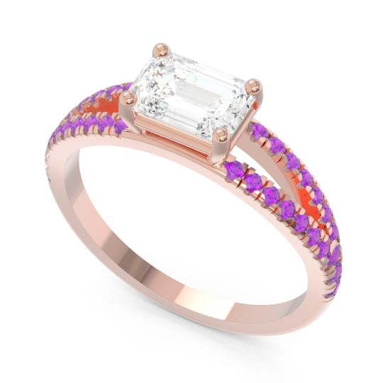 Cathedral Pave Emerald Cut Makara Ring