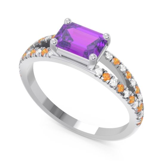 Cathedral Pave Emerald Cut Makara Ring