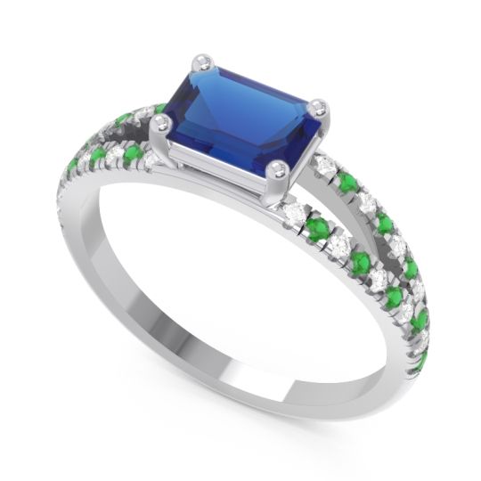 Cathedral Pave Emerald Cut Makara Ring