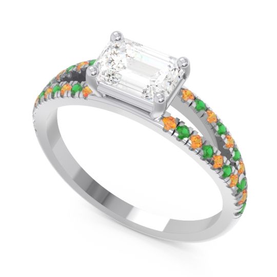 Cathedral Pave Emerald Cut Makara Ring