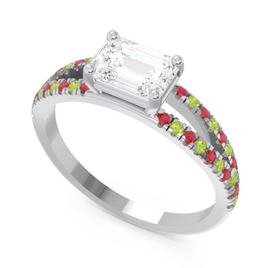 Cathedral Pave Emerald Cut Makara Ring