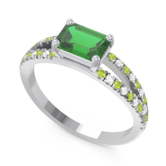 Cathedral Pave Emerald Cut Makara Ring