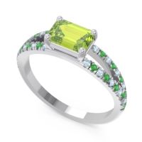 Cathedral Pave Emerald Cut Makara Ring