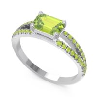 Cathedral Pave Emerald Cut Makara Ring