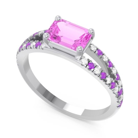 Cathedral Pave Emerald Cut Makara Ring