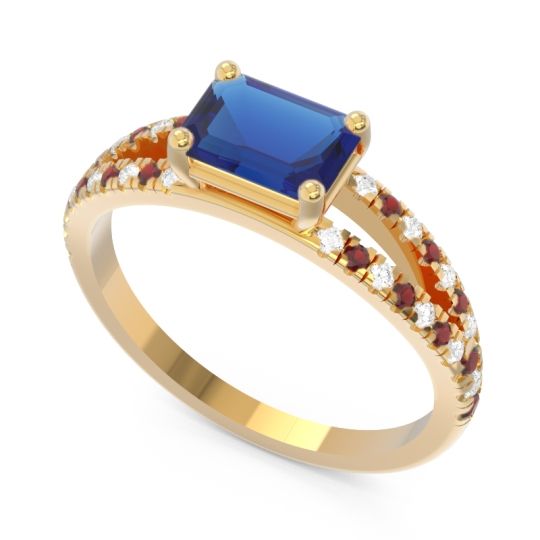 Cathedral Pave Emerald Cut Makara Ring