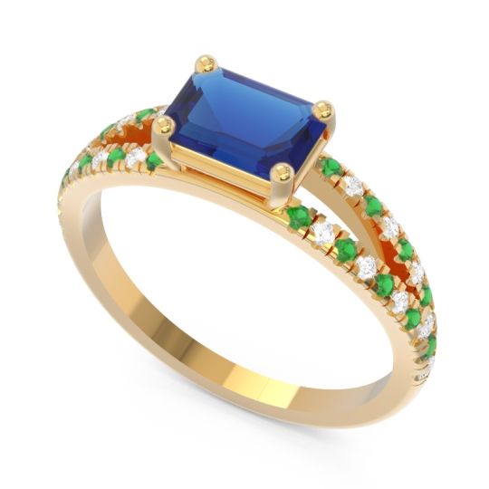 Cathedral Pave Emerald Cut Makara Ring