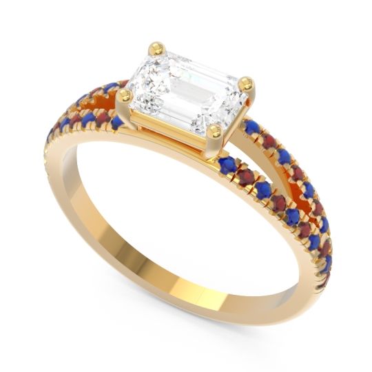 Cathedral Pave Emerald Cut Makara Ring