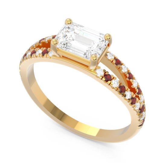 Cathedral Pave Emerald Cut Makara Ring
