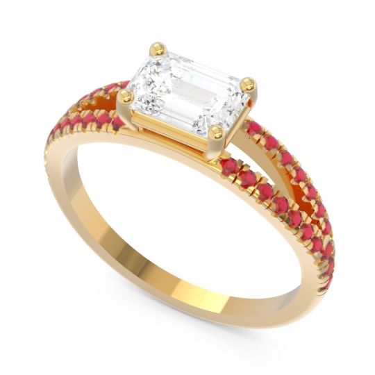 Cathedral Pave Emerald Cut Makara Ring