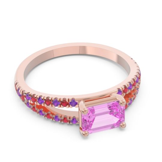 Cathedral Pave Emerald Cut Makara Ring