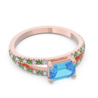 Cathedral Pave Emerald Cut Makara Ring