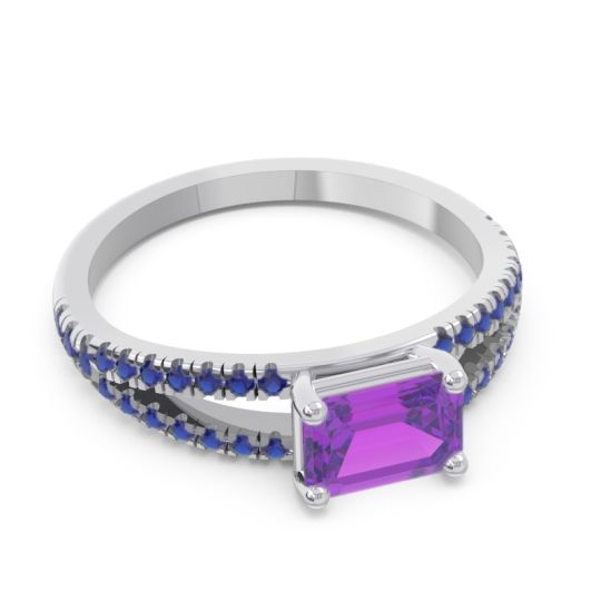 Cathedral Pave Emerald Cut Makara Ring