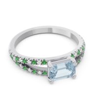 Cathedral Pave Emerald Cut Makara Ring