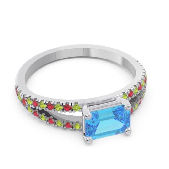 Cathedral Pave Emerald Cut Makara Ring