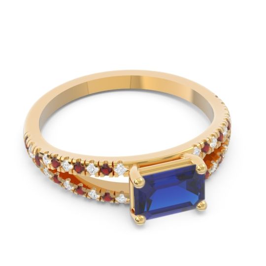 Cathedral Pave Emerald Cut Makara Ring