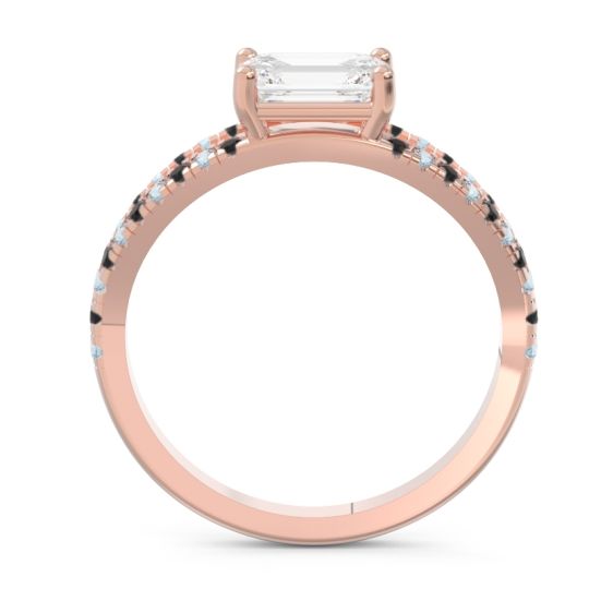 Cathedral Pave Emerald Cut Makara Ring